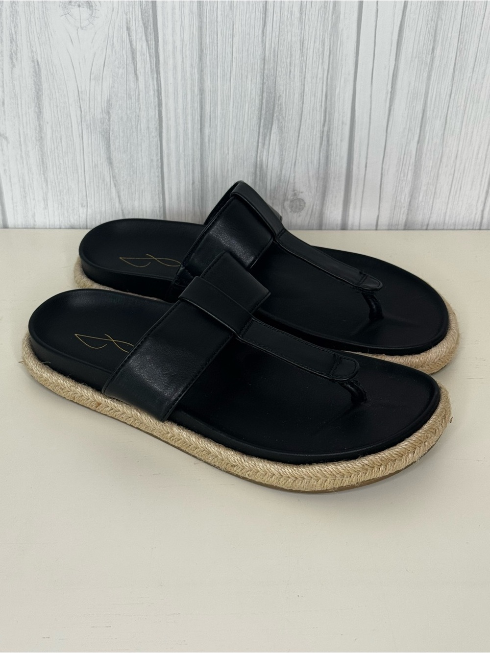 Joie Black Women's Jute-Trim Toe-Post Sandals